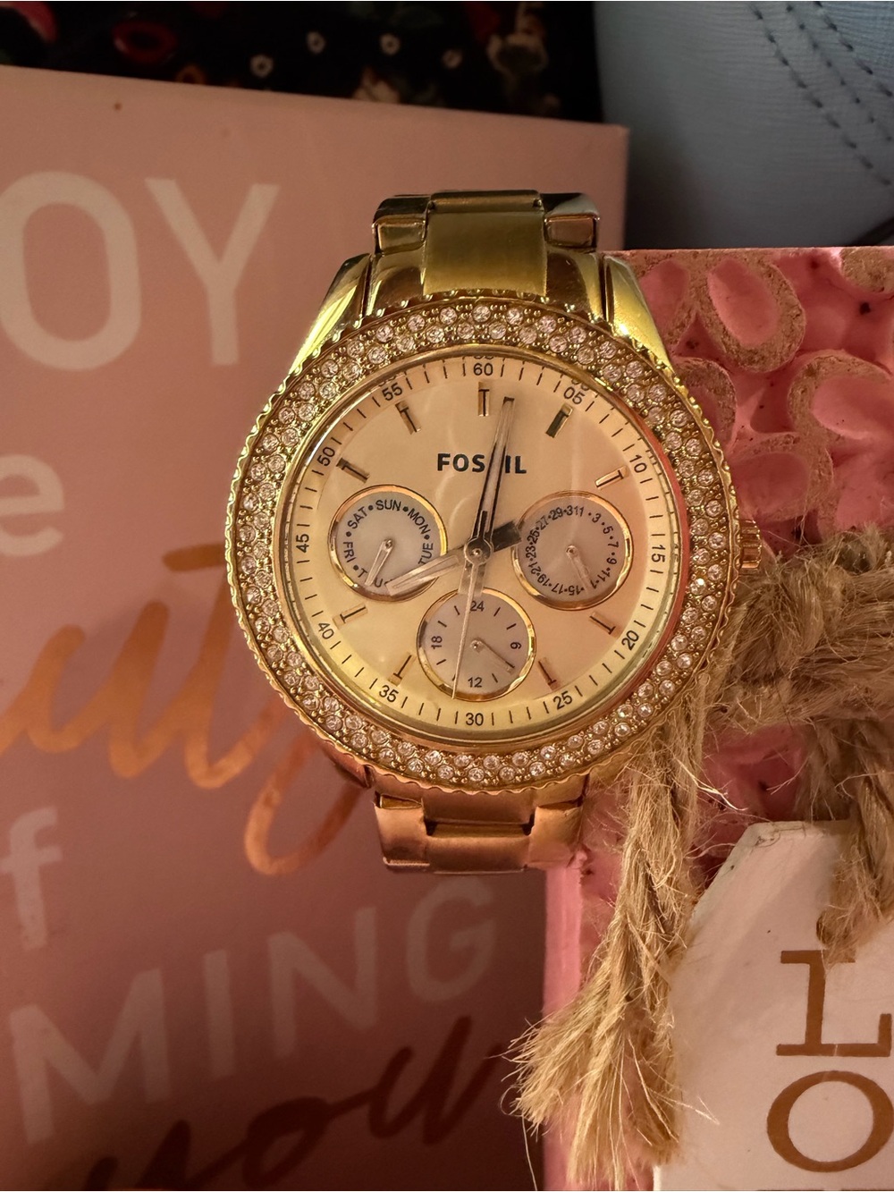 Fossil Gold-Tone Crystal Bezel Women's Bracelet Watch